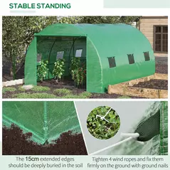 Outsunny Walk-in Polytunnel Greenhouse, Outdoor Garden Tunnel Greenhouse Tent with Zipped Roll-Up Door and 6 Mesh Windows, 4 x 3M - 5
