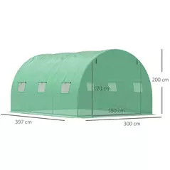 Outsunny Walk-in Polytunnel Greenhouse, Outdoor Garden Tunnel Greenhouse Tent with Zipped Roll-Up Door and 6 Mesh Windows, 4 x 3M - 3