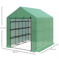 Outsunny Walk-in Greenhouse with 4 Tier 24 Shelves, Portable Grow House with Roll-up Zipped Door, 244 x 180 x 210cm, Green - 3