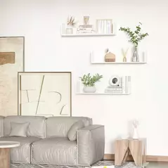 HOMCOM Set of 3 Wooden U-Shaped Floating Shelves Set, 80cm Wall Mounted Hanging Bookshelf, CD DVD Storage Display for Bedroom Living Room Kitchen, White - 6