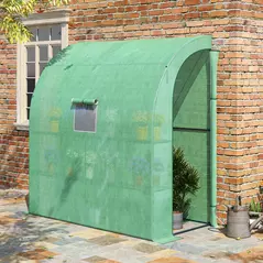 Outsunny Small Lean to Greenhouse 3-Tier with Shelves Outdoor, Green - 2