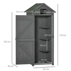Outsunny Wooden Garden Shed, Utility Outdoor Small Shed with Lockable Double Doors, Shelves and Roof Hatch, Grey - 3