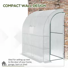 Outsunny Walk-In Lean to Wall Greenhouse with Windows and Doors, Outdoor Green House with 3 Tiers 4 Wired Shelves, 200L x 100W x 215Hcm, White - 5