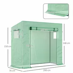 Outsunny Small Walk-in Garden Greenhouse with Steel Frame, Large Roll-up Door and Windows, 200Lx76Wx168Hcm, Green - 3