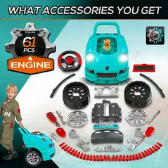 HOMCOM Kids Truck Engine Toy Set, with Horn, Light, Car Key, for Ages 3-5 Years - Teal - 6