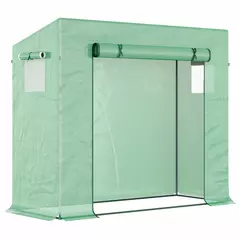 Outsunny Small Walk-in Garden Greenhouse with Steel Frame, Large Roll-up Door and Windows, 200Lx76Wx168Hcm, Green - 1