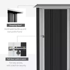 Outsunny 5ft x 3ft Garden Storage Shed, Outdoor Metal Shed with Sloped Roof, Lockable Door for Tools, Equipment, Grey - 5