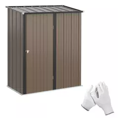 Outsunny 5.3 x 3.1ft Corrugated Steel Garden Shed - Brown - 1