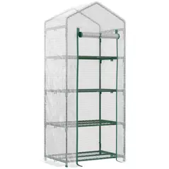 Outsunny 4 Tier Mini Greenhouse, Portable Compact Green House with Steel Frame, PE Cover, Roll-up Door, 70 x 50 x 160 cm, White - 1