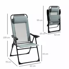 Outsunny Set of 2 Portable Folding Recliner Outdoor Patio Adjustable Backrest, Grey - 3