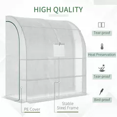 Outsunny Walk-In Lean to Wall Greenhouse with Windows and Doors, Outdoor Green House with 3 Tiers 4 Wired Shelves, 200L x 100W x 215Hcm, White - 4