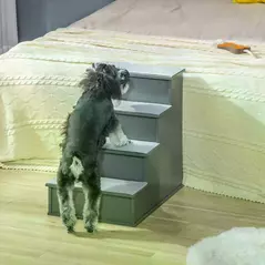 PawHut 4 Step Dog Steps for Bed, Wooden Dog Steps for Sofa, Pet Stairs for Bed Couch with Non-Slip Carpet for Cats and Puppies, 40 x 59 x 54.2 cm, Grey - 7