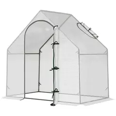 Outsunny Walk In Tomato Greenhouse Garden Outdoor Mini Greenhouse Flower Planter Steel Frame with Zipped Door & Window, PE Cover, 180 x 100 x 168CM,  White - 1