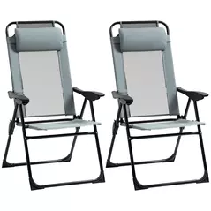 Outsunny Set of 2 Portable Folding Recliner Outdoor Patio Adjustable Backrest, Grey - 2