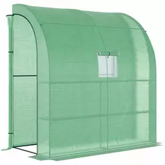 Outsunny Small Lean to Greenhouse 3-Tier with Shelves Outdoor, Green - 1