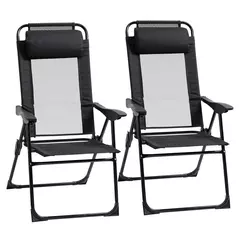 Outsunny Set of 2 Portable Folding Recliner Metal Outdoor Patio Chaise Lounge Chairs with Adjustable Backrest, Black - 1