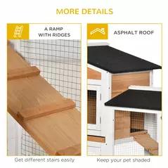 PawHut Rabbit Hutch Outdoor with Run Guinea Pig Hutch 2-Tier Bunny Cage w/ Wheels No-Leak Plastic Tray 157.4 x 53 x 99.5 cm - Yellow - 8