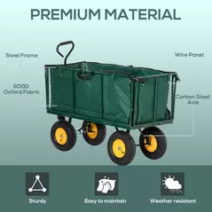 Outsunny Large 4 Wheel Heavy Duty Garden Cart Truck Trolley Wheelbarrow with Handle and Metal Frame - Green - 7