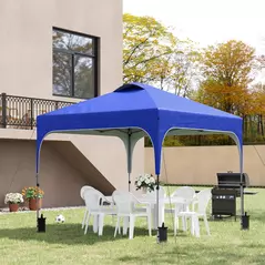Outsunny 3 x 3(M) Pop Up Gazebo, UPF 50+ Foldable Canopy Tent with Wheeled Carrybag, 4 Leg Weight Bags, Height Adjustable Marquee Shelter 1 person easy setup for Outdoor Garden Patio Party, Blue - 2