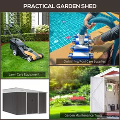 Outsunny 11.3 x 9.2ft Lean to Metal Garden Shed, Outdoor Galvanised Tool Storage House with Double Sliding Doors and 2 Air Vents, Grey - 6