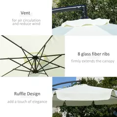 Outsunny 2.7m Garden Banana Parasol Cantilever Umbrella with Crank Handle and Cross Base for Outdoor, Hanging Sun Shade, Cream White - 6