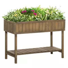 Outsunny Wooden Herb Planter Raised Bed Container Garden Plant Stand Bed 8 Boxes 110L x 46W x 76Hcm Brown - 1