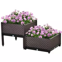 Outsunny 50cm x 50cm x 46.5cm Set of 2 41L Plastic Raised Garden Bed, Planter Box, Flower Vegetables Planting Container with Self-Watering Design and Drainage Holes for Patio Balcony - 1