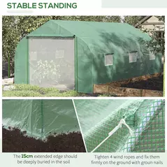 Outsunny Walk-in Polytunnel Garden Greenhouse, Outdoor Mesh Door Greenhouse with PE Cover and 6 Windows, 4.5 x 3 x 2m, Green - 5