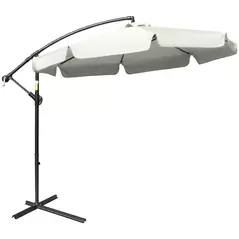 Outsunny 2.7m Garden Banana Parasol Cantilever Umbrella with Crank Handle and Cross Base for Outdoor, Hanging Sun Shade, Cream White - 1