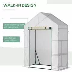 Outsunny Walk In Greenhouse with 2 Tier Shelf, Portable Gardening Plant Grow House Tomato Greenhouse with Roll up Zip Panel Door, Reinforced PE Cover, 143 x 73 x 195cm, Green - 5