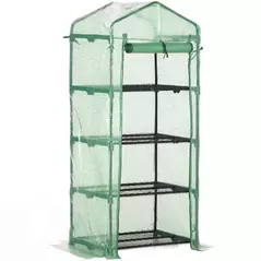 Outsunny 4 Tier Mini Greenhouse, Portable Compact Green House with Steel Frame, PE Cover, Roll-up Door, 70 x 50 x 160 cm, Green - 1