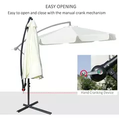 Outsunny 2.7m Garden Banana Parasol Cantilever Umbrella with Crank Handle and Cross Base for Outdoor, Hanging Sun Shade, Cream White - 4