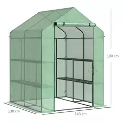 Outsunny Walk in Greenhouse with Shelves Steeple Green House for Garden Grow House Removable Cover 143x138x190cm, Green - 3