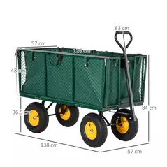 Outsunny Large 4 Wheel Heavy Duty Garden Cart Truck Trolley Wheelbarrow with Handle and Metal Frame - Green - 3