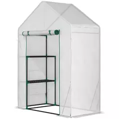 Outsunny Walk In Greenhouse with 2 Tier Shelf, Portable Gardening Plant Grow House Tomato Greenhouse with Roll up Zip Panel Door, Reinforced PE Cover, 143 x 73 x 195cm, Green - 1
