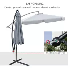 Outsunny 2.7m Garden Banana Parasol Cantilever Umbrella with Crank Handle and Cross Base for Outdoor, Hanging Sun Shade, Dark Grey - 4