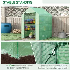 Outsunny Walk in Greenhouse with Shelves Steeple Green House for Garden Grow House Removable Cover 143x138x190cm, Green - 7