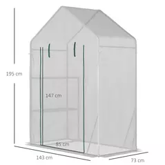 Outsunny Walk In Greenhouse with 2 Tier Shelf, Portable Gardening Plant Grow House Tomato Greenhouse with Roll up Zip Panel Door, Reinforced PE Cover, 143 x 73 x 195cm, Green - 3