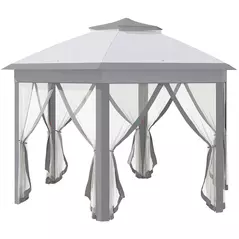 Outsunny 3 x 4m Metal Frame Hexagon Gazebo, with Curtains - Grey - 1