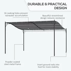 Outsunny 4 x 3 Meters Canopy Metal Wall Gazebo Awning Garden Marquee Shelter Door Porch - Grey - 5