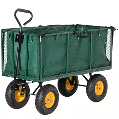 Outsunny Large 4 Wheel Heavy Duty Garden Cart Truck Trolley Wheelbarrow with Handle and Metal Frame - Green - 1