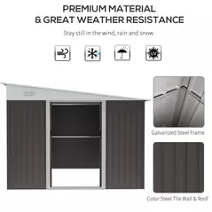 Outsunny 11.3 x 9.2ft Lean to Metal Garden Shed, Outdoor Galvanised Tool Storage House with Double Sliding Doors and 2 Air Vents, Grey - 4