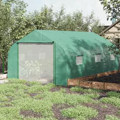 Outsunny Walk-in Polytunnel Garden Greenhouse, Outdoor Mesh Door Greenhouse with PE Cover and 6 Windows, 4.5 x 3 x 2m, Green - 2