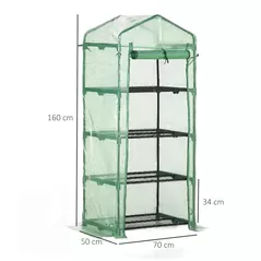 Outsunny 4 Tier Mini Greenhouse, Portable Compact Green House with Steel Frame, PE Cover, Roll-up Door, 70 x 50 x 160 cm, Green - 3