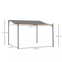 Outsunny 4 x 3 Meters Canopy Metal Wall Gazebo Awning Garden Marquee Shelter Door Porch - Grey - 3
