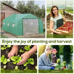 Outsunny Walk-in Polytunnel Garden Greenhouse, Outdoor Mesh Door Greenhouse with PE Cover and 6 Windows, 4.5 x 3 x 2m, Green - 7
