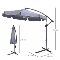 Outsunny 2.7m Garden Banana Parasol Cantilever Umbrella with Crank Handle and Cross Base for Outdoor, Hanging Sun Shade, Dark Grey - 3