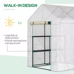 Outsunny Walk In Greenhouse with 2 Tier Shelf, Portable Gardening Plant Grow House Tomato Greenhouse with Roll up Zip Panel Door, Reinforced PE Cover, 143 x 143 x 195cm, Green - 5