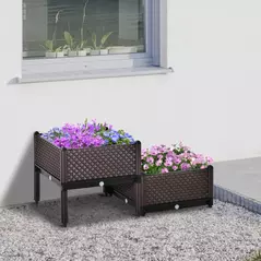 Outsunny 50cm x 50cm x 46.5cm Set of 2 41L Plastic Raised Garden Bed, Planter Box, Flower Vegetables Planting Container with Self-Watering Design and Drainage Holes for Patio Balcony - 2