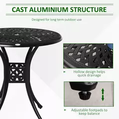 Outsunny 78 cm Round Garden Dining Table with Parasol Hole Antique Cast Aluminium Outdoor Table Only, Black - 4